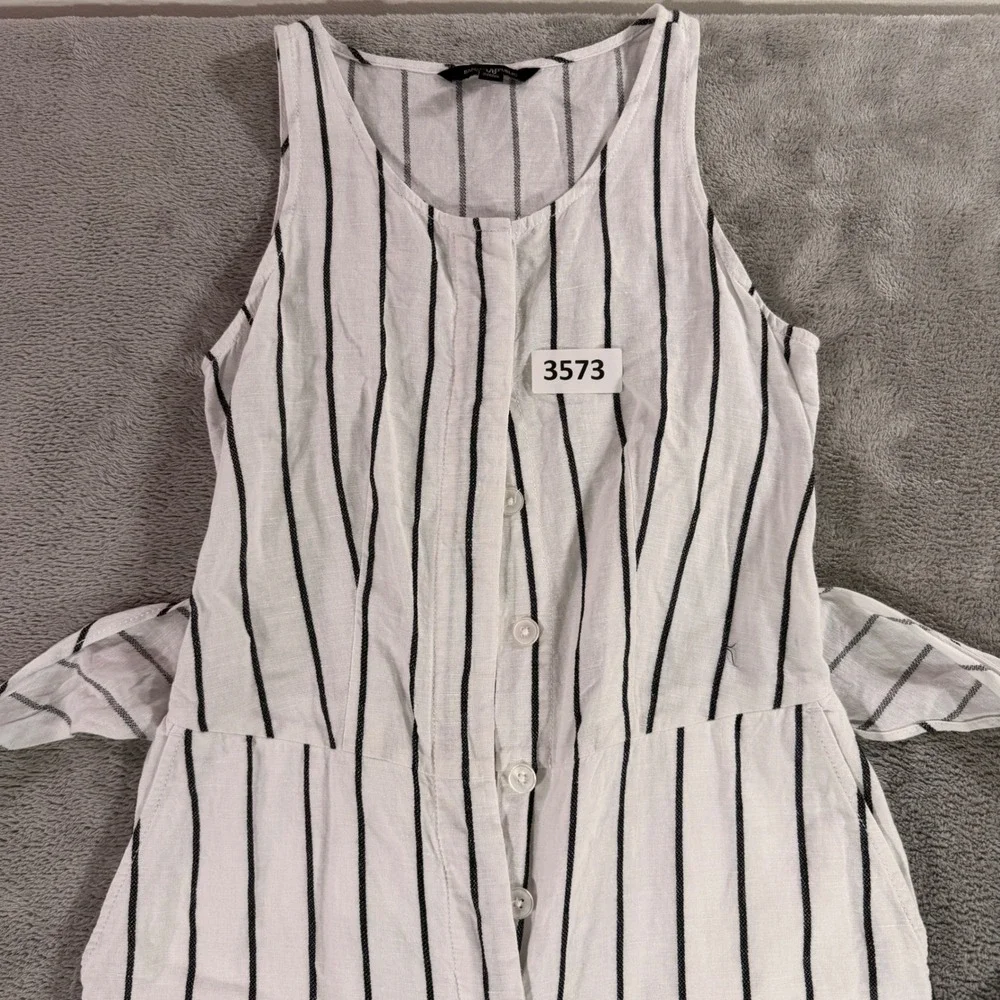 Banana Republic Jumpsuit Womens 00P White Black Stripe Linen Cotton Wide Leg